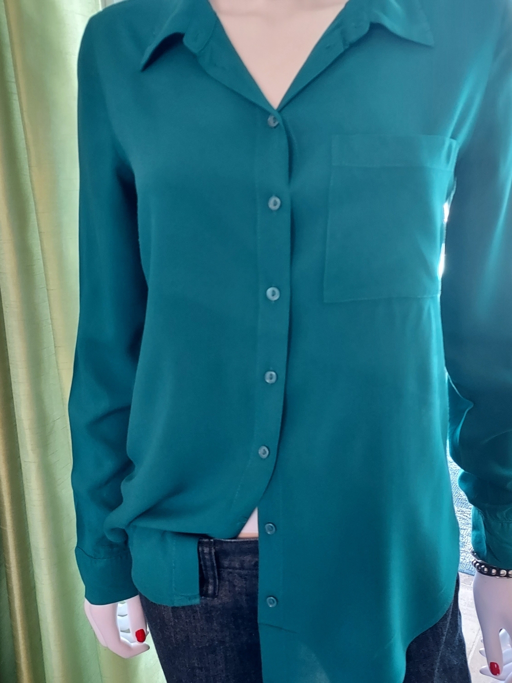 Dotti Teal Long-Sleeve 100% Viscose Button-Up Blouse. Sz 6